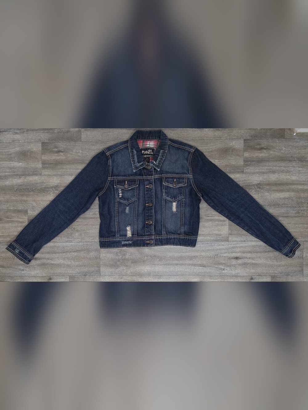 Rue21 Dark Indigo Distressed Denim Jacket - Size XL - Picture 2 of 3